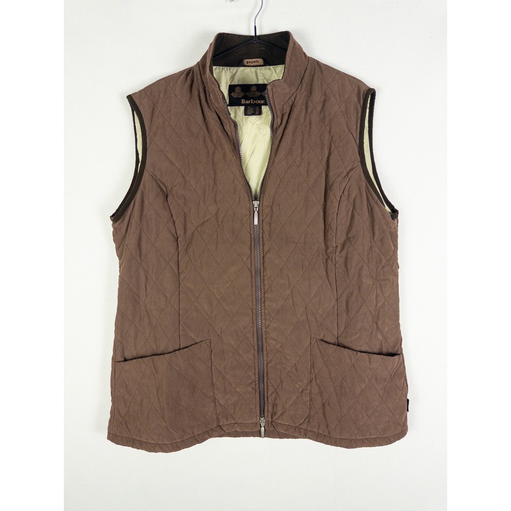 Barbour Quilted Zip Vest Womens UK 18 USA 14 Brown Diamond Heritage Countryside